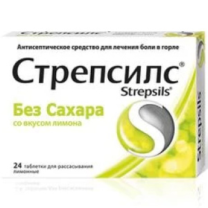 Купить: Стрепсилс 24 шт таблетки для рассасывания без сахара лимон