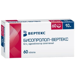 Купить: Бисопролол Вертекс 10 мг 60 шт таблетки покрытые пленочной оболочкой