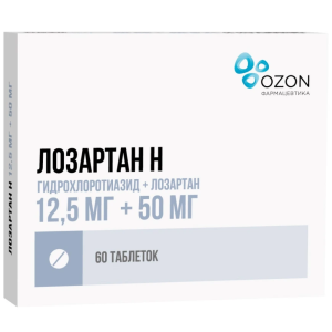 Купить: Лозартан Н 12,5 мг + 50 мг 60 шт таблетки покрытые пленочной оболочкой