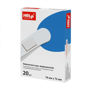 Купить: Хелп 20 шт 1,9 см X 7,2 см пластырь бактерицидный на полимерной основе телесный