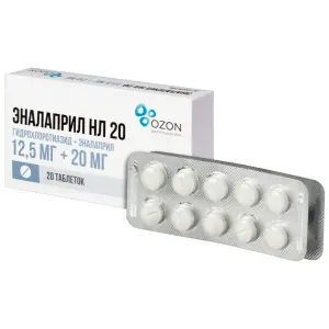 Купить Эналаприл НЛ 20 12,5 мг + 20 мг 20 шт таблетки