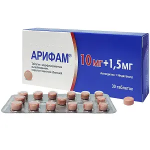 Купить Арифам 10 мг + 1,5 мг 30 шт таблетки покрытые пленочной оболочкой с модифицированным высвобождением