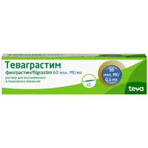 Купить Теваграстим 60 млн МЕ/мл 0,5 мл раствор для внутривенного и подкожного введения шприц