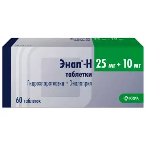 Купить Энап-Н 25 мг + 10 мг 60 шт таблетки