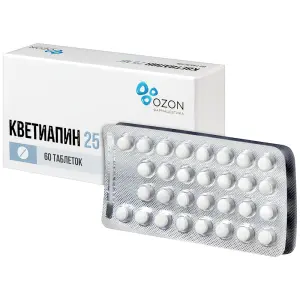 Купить Кветиапин 25 мг 60 шт таблетки покрытые пленочной оболочкой