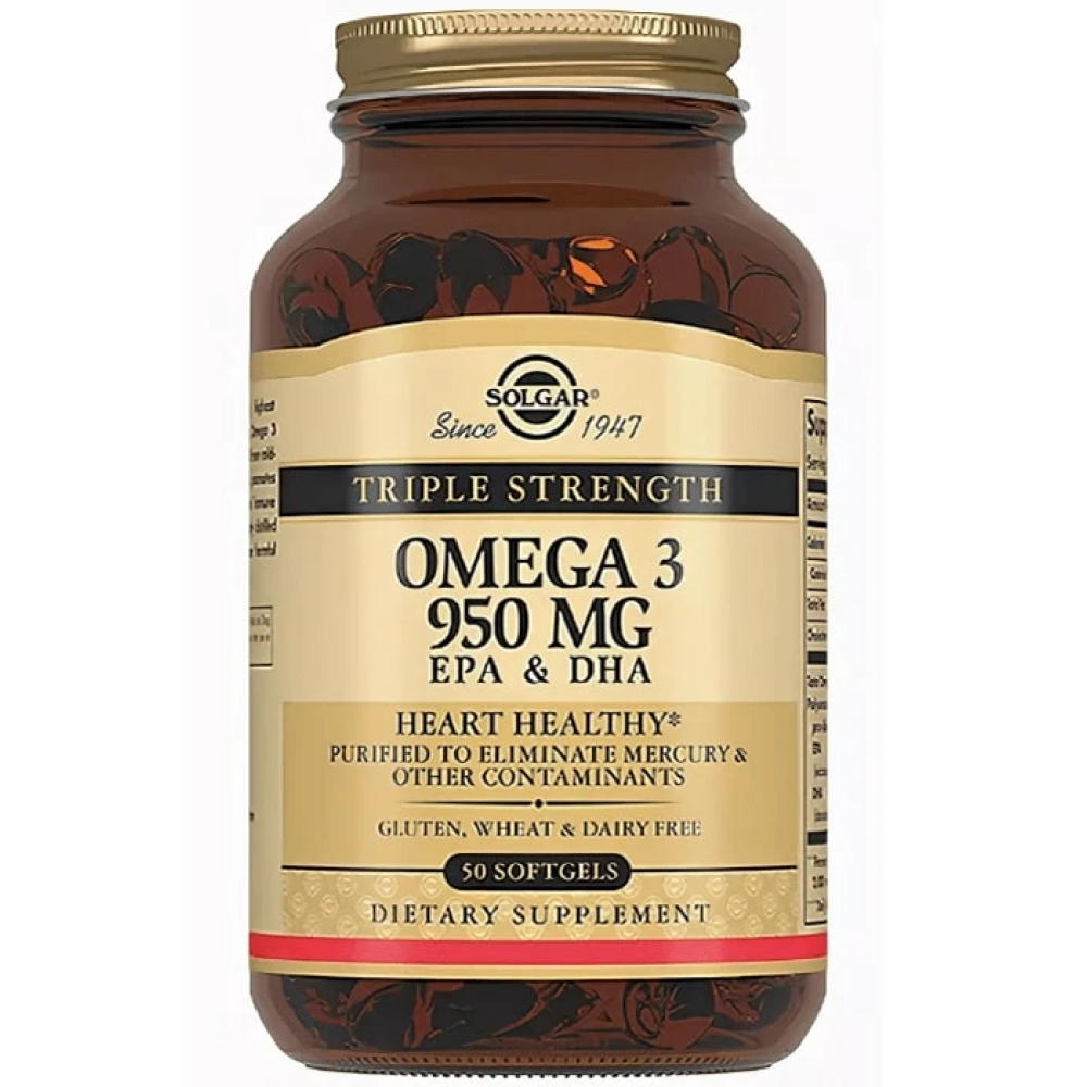 Купить Solgar Тройная Омега-3 950 мг ЭПГ и ДГК 50 шт капсулы
