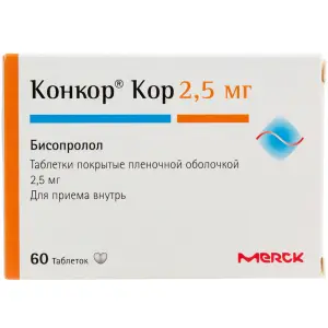 Купить Конкор Кор 2,5 мг 60 шт таблетки покрытые пленочной оболочкой