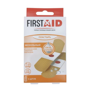 Купить: First Aid 20 мм х 65 мм 5 шт пластырь мозольный для сухих мозолей 