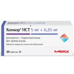 Купить Конкор НСТ 5 мг + 6,25 мг 30 шт таблетки покрытые пленочной оболочкой