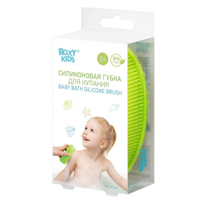 Купить: Roxy Kids губка для купания детская силиконовая антибактериальная массажная овальная цвет салатовый 0 мес+
