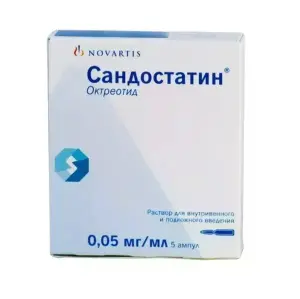 Купить Сандостатин 0,05 мг/мл 5 шт раствор для внутривенного и подкожного введения