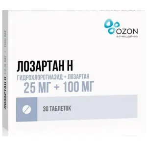 Купить Лозартан Н 25 мг + 100 мг 30 шт таблетки покрытые пленочной оболочкой