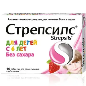 Купить Стрепсилс 16 шт таблетки для рассасывания без сахара для детей клубника
