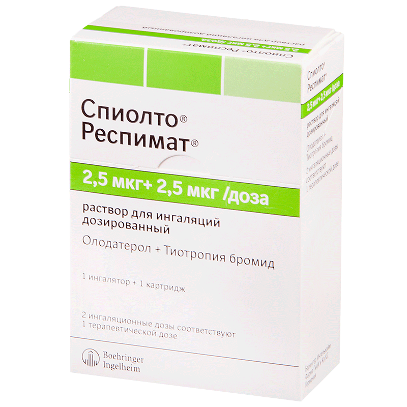 Купить Спиолто Респимат 2.5 мкг+2.5 мкг/доза картридж 4 мл раствор для ингаляций