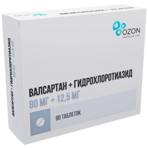 Купить: Валсартан + Гидрохлоротиазид 80 мг + 12,5 мг 90 шт таблетки покрытые пленочной оболочкой