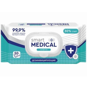 Купить: Smart Medical 50 шт салфетки влажные дезинфицирующие с клапаном