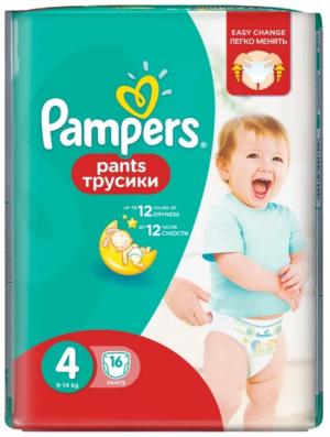 Купить: Pampers Pants 16 шт трусики-подгузники размер 4 (9-15 кг)