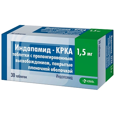 Купить Индапамид-КРКА 1,5 мг 30 шт таблетки с пролонгированным высвобождением покрытые пленочной оболочкой
