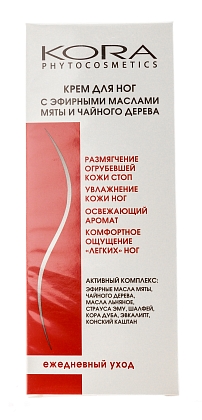 Купить Kora крем для ног с эфирными маслами мяты и чайного дерева, 100 мл