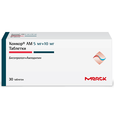 Купить Конкор АМ 5 мг + 10 мг 30 шт таблетки