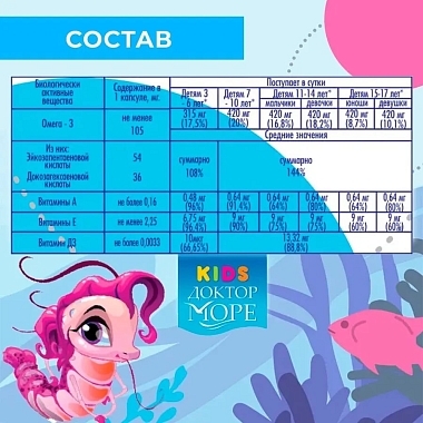 Купить Доктор Море Кидс Омега-3 120 шт жевательные капсулы для детей со вкусом тутти-фрутти для девочек