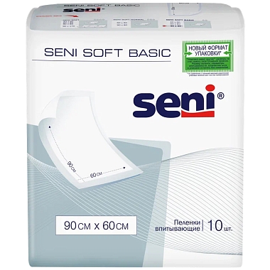 Купить Seni Soft Basic 10 шт пеленки одноразовые 60 см х 90 см 2 капли