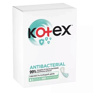 Купить Kotex 40 шт прокладки ежедневные с антибактериальным слоем экстра тонкие