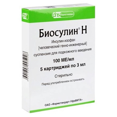 Купить Биосулин Н 100 МЕ/мл 3 мл 5 шт суспензия для подкожного введения картриджи