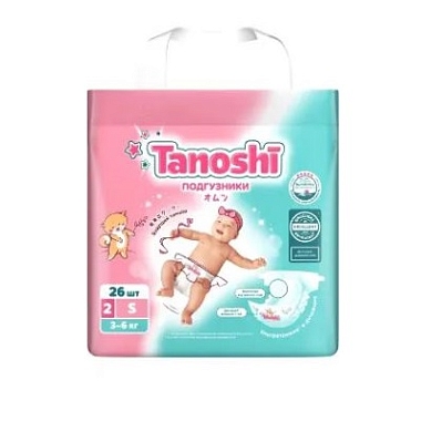 Купить Tanoshi 26 шт подгузники для детей размер S (3-6 кг)