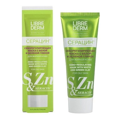 Купить Librederm Seracin 75 мл маска для лица маска для жирной кожи себорегулирующая с белой и зеленой глиной 