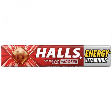 Купить Halls 25 г карамель леденцовая с кофеином и витамином B6 со вкусом колы