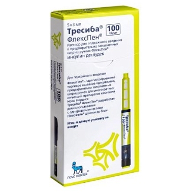 Купить Тресиба ФлексПен 100 МЕ/мл 3 мл 5 шт раствор для подкожного введения шприц-ручка