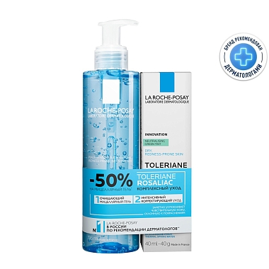 Купить La Roche-Posay набор Toleriane Rosaliac AR уход корректирующий против покраснений 40 мл + Toleriane гель для лица и век мицеллярный 195 мл