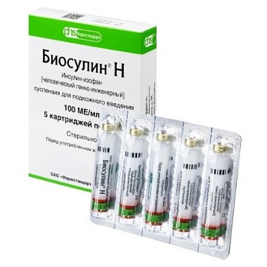 Купить Биосулин Н 100 МЕ/мл 3 мл 5 шт суспензия для подкожного введения картриджи