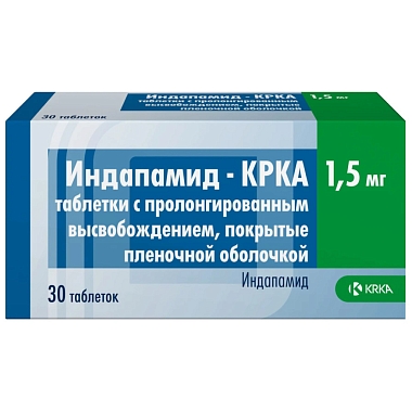 Купить Индапамид-КРКА 1,5 мг 30 шт таблетки с пролонгированным высвобождением покрытые пленочной оболочкой