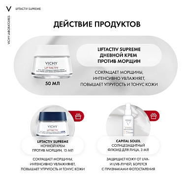 Купить Vichy Liftactiv Supreme набор 50 мл крем дневной + 15 мл крем ночной + Capital Soleil UV-Age Daily SPF 50+ 3 мл флюид
