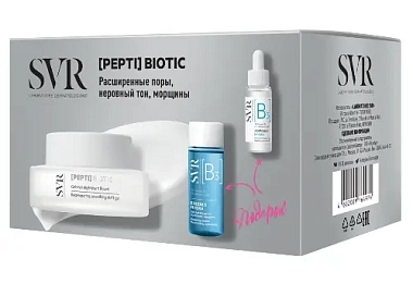 Купить SVR Пепти Биотик набор гель восстанавливающий матирующий 50 мл + ампула ВЗ Гидра 10 мл + лосьон увлажняющий 30 мл