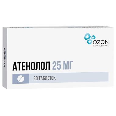 Купить Атенолол 25 мг 30 шт таблетки покрытые пленочной оболочкой