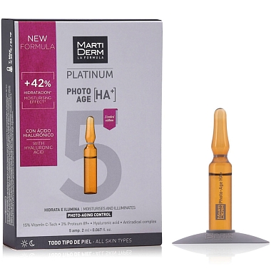 Купить Martiderm Platinum Photo-Age HA+ 5 х 2 мл сыворотка для лица коррекция фотостарения гиалуроновая кислота ампулы