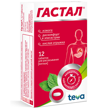 Купить Гастал 12 шт таблетки для рассасывания мята