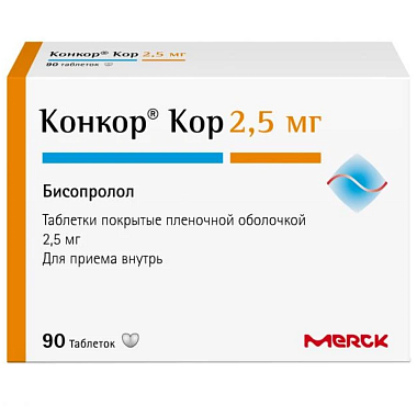 Купить Конкор Кор 2,5 мг 90 шт таблетки покрытые пленочной оболочкой