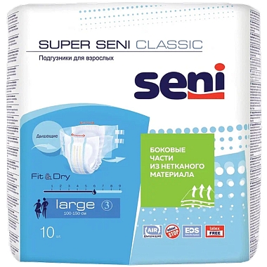 Купить Seni Super Classic подгузники 10 шт размер L 6 капель