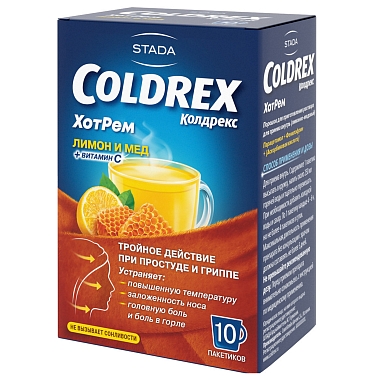 Купить Колдрекс Хотрем 10 шт порошок для приготовления раствора для приема внутрь мед-лимон пакет