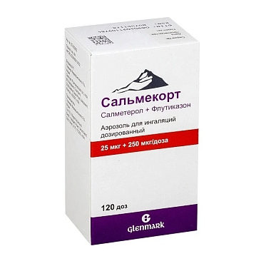 Купить Сальмекорт 25 мкг + 250 мкг/доза 120 доз 1 шт аэрозоль для ингаляций дозированный