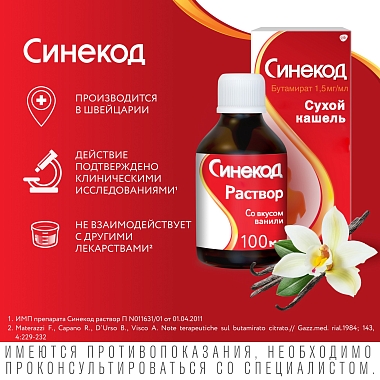 Купить Синекод 1,5 мг/мл 100 мл раствор для приема внутрь