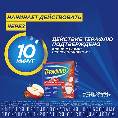 Купить ТераФлю Экстра 2 г 10 шт порошок для приготовления раствора для приема внутрь яблоко + корица