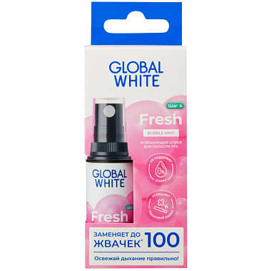 Купить Global White 15 мл спрей для полости рта освежающий мятная жвачка