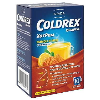 Купить Колдрекс Хотрем 10 шт порошок для приготовления раствора для приема внутрь мед-лимон пакет