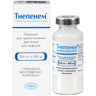 Купить Тиепенем 500 мг + 500 мг 20 мл 1 шт порошок для приготовления раствора для инфузий