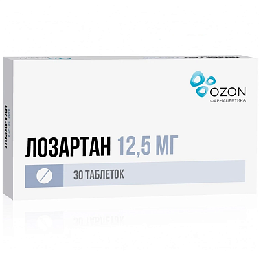 Купить Лозартан 12,5 мг 30 шт таблетки покрытые пленочной оболочкой